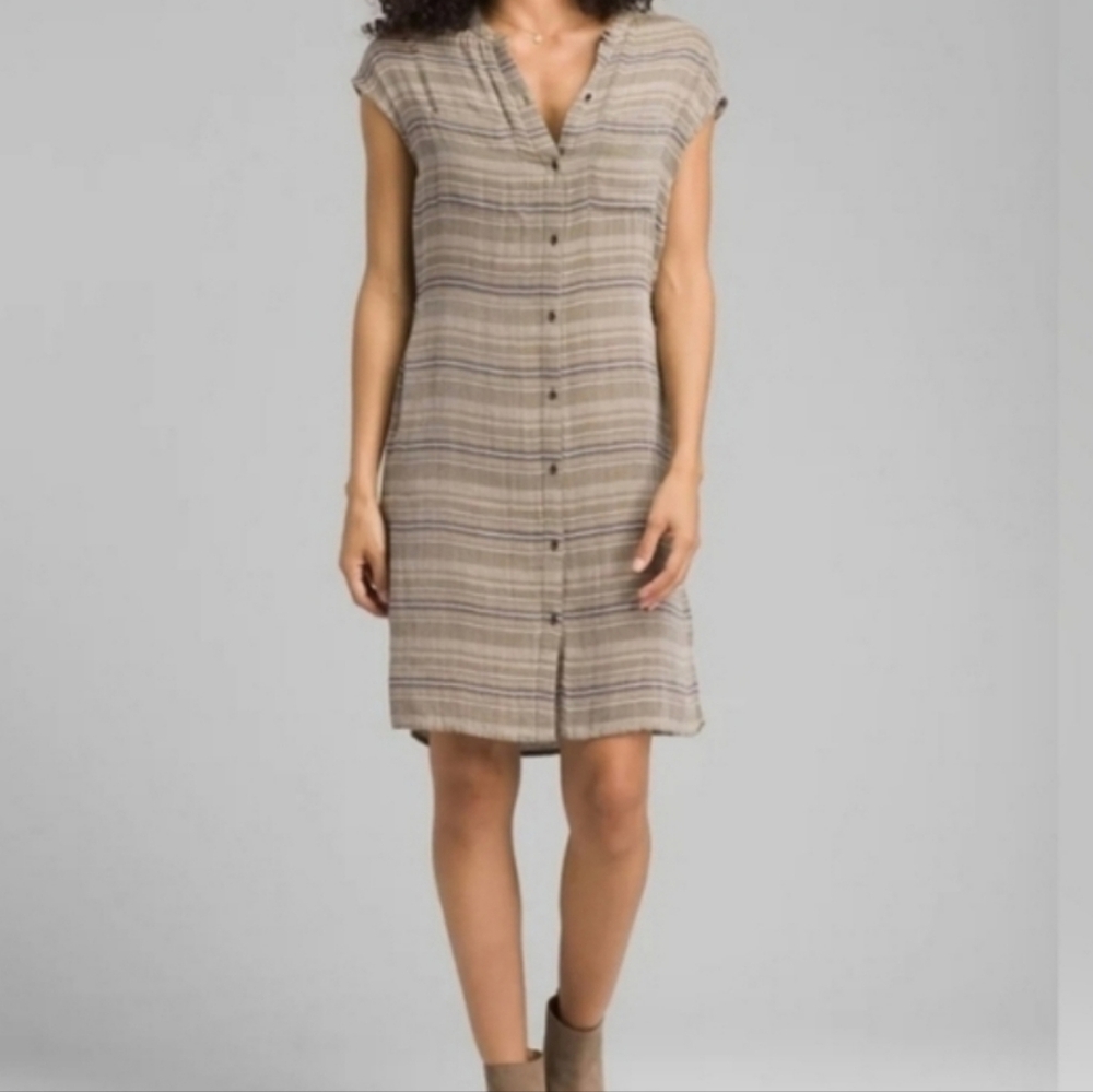 Prana organic cotton striped sleeveless shirt dress small
